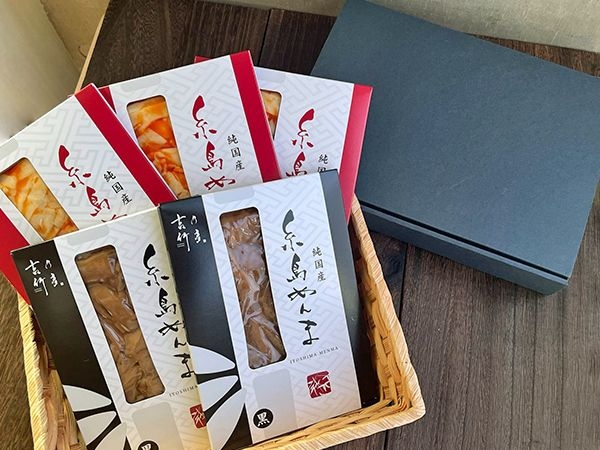 【お歳暮・お祝いなどに！ギフトセット】タケマン純国産・糸島メンマ 赤×3個+黒×2個